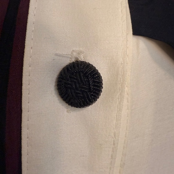 Vintage 90s White Button-Up Blouse w/ Burgundy & Black Striped Panel - Picture 6 of 7